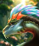 amber_eyes blue_body blue_scales blurred_background feral male orange_body orange_scales scales solo nsst mythology mirage_(wreckritix) dragon mythological_creature mythological_scalie rock_drake scalie wingless_dragon 2025 bust_portrait hi_res portrait