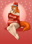 anthro belly big_belly butt christmas_clothing christmas_headwear clothing colored_nails eyewear feet female fluffy fluffy_tail fur glasses green_eyes hat headgear headwear holidays jumper nail_varnish nails nude paws pregnant red_clothing red_hat red_headwear santa_hat solo tail sweetvixsin christmas natasha_rand santa_claus canid canine canis domestic_dog mammal 3:4