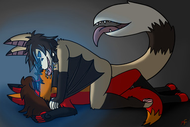 anthro bat_ears bat_nose bat_wings bodily_fluids collar drooling duo extreme_french_kiss french_kissing glowing glowing_eyes hypnosis hypnotic_eyes kissing long_tail male membrane_(anatomy) membranous_wings mind_control nude nude_anthro pinned pinned_to_ground questionable_consent saliva tail tail_mouth unusual_anatomy unusual_tail wings metal_fox117 ash_(metal_fox) kiba_(crescentwolf) bat canid canine fox hybrid mammal 3:2 andromorph_(lore)
