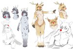 accessory anthro antlers blue_eyes breast_size_difference breasts brown_body brown_fur cloven_hooves crossed_legs duo eyes_closed female front_view fur genitals hair_accessory hair_tie hooves horn lying markings medium_breasts multiple_poses neck_tuft nipples nude on_side pose pussy side_view sitting small_breasts smile spots spotted_body spotted_fur tuft white_body white_fur the-minuscule-task lakvi_(the-minuscule-task) takna_(the-minuscule-task) deer mammal new_world_deer reindeer 2022 absurd_res hi_res