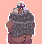 anthro brown_body brown_fur butt clothing cute_fangs fangs fur male overweight overweight_anthro overweight_male simple_background solo teeth underwear harushipanda lifewonders tokyo_afterschool_summoners kimun_kamui_(tas) bear mammal 2020 absurd_res hi_res