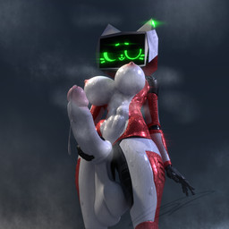 abs anthro balls big_breasts big_penis bodily_fluids breasts erection fingers genital_fluids genitals green_eyes gynomorph huge_breasts intersex leaking_precum machine multicolored_body nipples nude penis precum red_body screen screen_face smile solo peachhqa voices_of_the_void kerfur_omega_(votv) felid feline mammal robot robot_anthro 1:1 3d_(artwork) blender_(artwork) digital_media_(artwork)