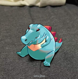 anthro beady_eyes belly blue_body chibi overweight ridges sharp_teeth sitting smile solo teeth crescent_yeen nintendo pokemon sitting_baby_alligator_meme generation_2_pokemon pokemon_(species) totodile draw_over hi_res meme