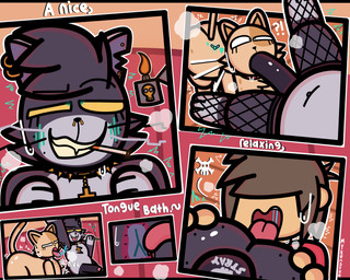 anal armpit_fetish armpit_lick armpit_play barbell_piercing bestiality butt cigarette clothing collar dark_body dark_fur duo eyebrow_piercing facial_piercing fellatio feral fishnet_clothing fishnet_legwear freckled_butt freckles fur genitals glowing glowing_eyes green_eyes human_on_feral interspecies legwear licking lighter male male/male nose_piercing nose_ring oral penile penis piercing possession red_clothing red_shirt red_topwear rimming ring_piercing sex shirt spiked_collar spikes tattoo text tongue topwear whiskers yellow_eyes conditional_dnp mykendyke cheesepuff_(mykendyke) stray_(mykendyke) tammy_(mykendyke) arthropod domestic_cat felid feline felis fly_(animal) human insect mammal 5:4 absurd_res english_text hi_res