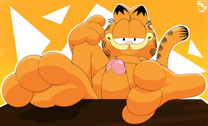 3_toes anthro feet fur genitals humanoid_genitalia humanoid_penis logo looking_at_viewer male orange_body orange_fur paws penis presenting simple_background smile smiling_at_viewer smirk soles toes year giantboonehusky garfield_(series) garfield_the_cat domestic_cat felid feline felis mammal 2021 artist_logo digital_media_(artwork) hi_res