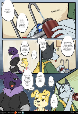 anthro backpack beak black_body black_fur black_nose blue_body blue_eyes blue_feathers blue_hair blush bottle breasts cheek_tuft closed_smile clothing container countershade_torso countershading dialogue eyebrows eyes_closed facial_tuft feathers female floppy_ears folded_ears fur group hair hair_over_eye holding_bottle holding_container holding_object hoodie looking_at_another male male/female medium_breasts mouth_closed neck_tuft one_eye_closed open_mouth short_hair smile tan_body tan_countershading tan_fur text tongue tongue_out topwear trio tuft white_body white_countershading white_fur yellow_body yellow_fur canisfidelis clara_(canisfidelis) humphrey_(canisfidelis) avian bird canid canine canis corvid corvus_(genus) crow domestic_dog herding_dog husky mammal nordic_sled_dog oscine passerine pastoral_dog spitz welsh_corgi absurd_res comic english_text hi_res