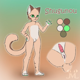 : animal_genitalia animal_penis anthro anus butt erection feline_ears feline_genitalia feline_penis fingers fur genitals green_eyes hand_pawpads herm humanoid_genitalia humanoid_vulva intersex maleherm nude pawpads penile_spines penis pupils sackless sheath simple_background slim slim_maleherm slit_pupils solo tail tan_body tan_fur text vulva white_body white_fur jm-luxro shugunou felid feline felis mammal sand_cat 1:1 colored digital_drawing_(artwork) digital_media_(artwork) english_text hi_res