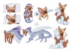 ambiguous_gender anthro black_horn black_nose blonde_hair blue_body blue_eyes blue_scales body_in_mouth brown_body brown_fur carrying_another clothing dialogue duo eyes_closed feathered_wings feathers female fingers fur grey_hooves hair hat headgear headwear heart_symbol holding_object holding_plushie hooved_fingers hooves horn hug hugging_another hugging_from_behind mouth_hold nightcap open_mouth plushie purple_clothing purple_hat purple_headwear scales scut_tail short_tail simple_background size_difference solo speech_bubble sticker_pack tail tan_body tan_fur teeth thinking thought_bubble tired white_background white_body white_feathers wings paldreamer mythology ych_(character) cervine chital deer dragon mammal mythological_creature mythological_scalie scalie 2025 digital_drawing_(artwork) digital_media_(artwork) hi_res multiple_images