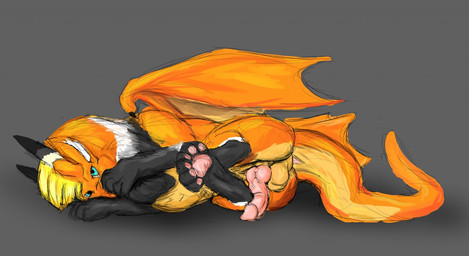 animal_genitalia anus balls barely_visible_anus black_body black_fur black_horn blue_eyes dock_(anatomy) feral fur genitals horn knot male orange_body orange_fur pawpads penis pink_anus pink_knot pink_pawpads pink_penis sheath solo tail white_body white_fur hyruzon mythology hyruzon_(hyruzon) dragon furred_dragon furred_scalie mythological_creature mythological_scalie scalie