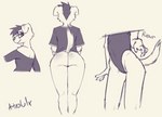 anthro big_butt bottomless butt camel_toe clothed clothing eyeshadow faceless_anthro faceless_character faceless_female female floppy_ears front_view genitals hair half-closed_eyes looking_at_viewer looking_back makeup multiple_poses narrowed_eyes one-piece_swimsuit pose pussy rear_view smile solo swimwear thick_thighs young young_anthro young_female atrolux cheri_(atrolux) bird_dog canid canine canis domestic_dog golden_retriever hunting_dog mammal retriever 2021 absurd_res digital_drawing_(artwork) digital_media_(artwork) hi_res monochrome sepia sketch sketch_page