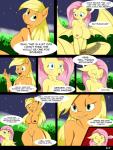 2016 animal_genitalia animal_penis anthro anthrofied applejack_(mlp) bat_pony big_breasts blonde_hair bodily_fluids breasts comic conditional_dnp detailed_background dialogue duo earth_pony english_text equid equine equine_genitalia equine_penis erection eyes_closed female flutterbat_(mlp) fluttershy_(mlp) freckles friendship_is_magic genital_fluids genitals green_eyes gynomorph hair hasbro hi_res horse intersex long_hair mammal membrane_(anatomy) membranous_wings my_little_pony nude open_mouth outside penis pink_hair pony smile suirano text vein wings