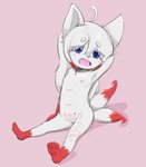 anthro blue_eyes female flat_chested fur genitals hair multi_tail nipples nude pose pussy red_body red_fur sitting solo tail tattoo white_body white_fur white_hair womb_tattoo young young_anthro young_female frankuwu canid canine fox mammal absurd_res hi_res