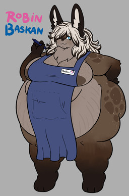 anthro apron apron_only areola areola_slip belly belly_overhang belly_rolls big_belly big_breasts big_butt breasts brown_body brown_fur butt cleavage clothed clothing deep_navel fat_arms fat_rolls female freckles fur hair huge_belly huge_breasts huge_butt huge_thighs ill_fitting_clothing marker morbidly_obese morbidly_obese_female mostly_nude name_tag navel nipple_slip nipples obese obese_female overweight overweight_female simple_background solo stretch_marks thick_thighs wide_hips mexifurfoof robin_baskan_(mexifurfoof) lagomorph leporid mammal rabbit digital_drawing_(artwork) digital_media_(artwork)