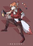 alcohol anthro athletic athletic_anthro athletic_female beer beverage big_breasts boots breasts clothing crop_top drinking female footwear fur orange_body orange_fur pilot pose shirt shoes solo topwear white_body white_fur fyixen sedona_(fyixen) arctic_fox canid canine fox mammal true_fox absurd_res hi_res pinup