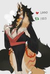 anthro asian_clothing bell bell_collar big_breasts biped black_hair black_sclera breasts breath cleavage cleavage_overflow clothed clothing collar ear_piercing ear_ring east_asian_clothing female fur hair horn huge_breasts japanese_clothing kemono kimono long_hair looking_at_viewer markings multicolored_body multicolored_fur nipple_tape orange_body orange_fur pasties piercing red_eyes red_markings ring_piercing simple_background solo tape tongue tongue_out twitter_strip_poll two_tone_body two_tone_fur white_background white_body white_fur wide_hips lvlirror canid canid_demon canine demon mammal 2023 absurd_res digital_media_(artwork) hi_res