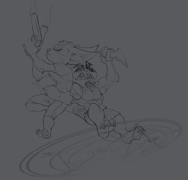 3_toes 4_fingers anthro arm_tuft athletic athletic_anthro athletic_male barefoot big_deltoids big_ears big_eyes big_head big_muscles big_pecs bottomwear chin_tuft claws closed_frown clothed clothed_anthro clothed_male clothing deltoids dual_wielding duo ear_tuft ears_back elbow_tuft eye_patch eyebrows eyewear facial_hair facial_tuft feet fingers frown fully_clothed fully_clothed_anthro fully_clothed_male glare goatee grey_background gun half-closed_eyes handgun head_tuft holding_gun holding_handgun holding_knife holding_melee_weapon holding_object holding_partner holding_pistol holding_ranged_weapon holding_weapon humanoid_feet humanoid_hands knife looking_down looking_forward male male_anthro melee_weapon midair mouth_closed muscular muscular_anthro muscular_arms muscular_male narrowed_eyes open_frown open_mouth pecs pistol pivoted_ears plantigrade ranged_weapon shirt short_anthro short_male shorts simple_background smoke smoking_gun t-shirt tail_tattoo tank_top tattoo thick_eyebrows tight_clothing tight_shirt tight_topwear toes topwear triceps tuft weapon bristol wildstar bitter_(bristol) fan_character chua mammal 2018 digital_media_(artwork) full-length_portrait greyscale monochrome portrait sketch
