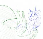 anthro bichosan duo female hair horn libbie line_art long_hair nude open_mouth simple_background sketch tentacles white_background