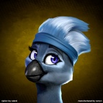 abstract_background accessory anthro beak blue_eyes blue_hair female hair headband simple_background smile solo zorryn julia_autio avian 1:1 3d_(artwork) digital_media_(artwork) headshot_portrait portrait