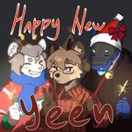 anthro antlers birthday clothed clothing fur group hair holidays horn looking_at_viewer male open_mouth simple_background smile spots trio tem1tem new_year kazimierz migurayki_(character) tem1tem_(character) deer hybrid hyena mammal mouse murid murine rodent spotted_hyena synth_(vader-san) 1:1 digital_media_(artwork) hi_res