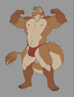 2_horns 4_toes 5_fingers anthro arm_tuft barazoku barbel_(anatomy) biceps big_muscles biped brown_body brown_fur brown_nose bulge claws clothed clothed_anthro clothed_male clothing countershade_face countershade_fur countershade_neck countershade_tail countershade_torso countershading deltoids elbow_tuft eyebrows feet finger_claws fingers fist flesh_whiskers flexing flexing_bicep flexing_both_biceps fur green_claws green_finger_claws green_horn green_toe_claws grey_background horn humanoid_feet humanoid_hands looking_at_self male male_anthro manly monotone_background mouth_closed multicolored_body multicolored_fur muscular muscular_anthro muscular_male navel nipples non-mammal_navel non-mammal_nipples pecs pink_nipples plantigrade quads red_clothing red_underwear simple_background solo standing tail tail_tuft tan_body tan_countershading tan_eyebrows tan_fur tan_inner_ear three-quarter_view toe_claws toes topless topless_anthro topless_male triceps tuft underwear underwear_only theor mythology dragon eastern_dragon furred_dragon furred_scalie mythological_creature mythological_scalie scalie digital_drawing_(artwork) digital_media_(artwork) flat_colors full-length_portrait hi_res portrait