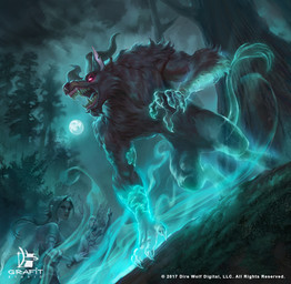 5_fingers action_pose all_fours angry anthro armband athletic barefoot beard biceps black_body black_fur blue_hair claws clothed clothing digitigrade facial_hair fangs feet female fingers fog forest full_moon fur glowing glowing_eyes group hair horn long_hair looking_away looking_up magic male moon muscular muscular_male naturally_censored night no_pupils nude open_mouth outside pecs plant pose raised_tail red_eyes sharp_teeth size_difference smaller_female smaller_male standing tail tail_tuft teeth text topless tree tuft grafit-art dire_wolf_digital eternal_(dire_wolf_digital) mythology canid canine canis demon ghost human mammal monster mythological_canine mythological_creature spirit werecanid werecanine werecreature werewolf wolf 2017 detailed digital_media_(artwork) english_text hi_res official_art