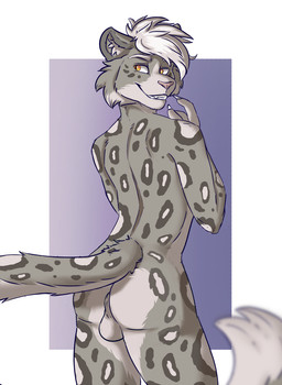 anthro backsack balls big_butt border butt fur genitals hair inviting looking_away looking_back male nude paws pose presenting presenting_hindquarters raised_tail simple_background smile solo spots tail white_border mindoffur sky_(mindoffur) felid feline felis leopard mammal pantherine snow_leopard digital_media_(artwork) hi_res