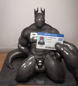 2_horns abs anthro balls barazoku bdsm bdsm_outfit black_clothing black_gloves black_handwear black_latex black_skinsuit bound chastity_cage chastity_device clothing condom_suit disembodied_hand driver's_license drone duo first_person_view floor genitals gimp_suit gloves hands_behind_back hands_tied hands_tied_behind_back handwear holding_card horn id_card inside kneeling kneeling_on_ground latex latex_clothing latex_skinsuit logo male muscular muscular_anthro muscular_male nipple_outline pecs skinsuit snout tail text tight_clothing wood wood_floor takahirosi o_(takahirosi) canid canine canine_demon demon hybrid mammal 2025 artist_logo english_text hi_res
