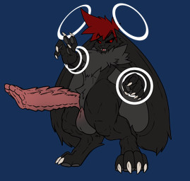 4_toes 5_fingers anthro balls big_ears big_penis black_body black_fur black_sclera claws energy feet finger_claws fingers fur fur_tuft genitals hair halo huge_penis male penis red_eyes red_hair simple_background solo toe_claws toes transparent_background tuft unusual_anatomy unusual_genitalia unusual_penis undeadkitty13 dhampir lagomorph mammal absurd_res alpha_channel hi_res