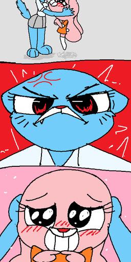 5_fingers age_difference angry anthro barefoot bent_arm big_ears big_eyes big_iris big_mouth_(anatomy) biped black_eyebrows black_eyes black_markings blue_body blue_ears blue_fur blue_tail blush blush_lines bottomwear breasts cheek_tuft closed_frown closed_smile clothed clothed_anthro clothed_female clothing collared_shirt cross-popping_vein dress duo ears_aside eye_contact eyebrows eyelashes facial_markings facial_tuft fangs feet female fingers fingers_together floppy_ears footwear frown fully_clothed fully_clothed_anthro fully_clothed_female fur fur_tuft glistening glistening_eyes grey_background grey_bottomwear grey_clothing grey_miniskirt grey_skirt head_markings holding_another humanoid_hands iris knee_highs knee_socks larger_female legwear light_body light_fur long_eyelashes looking_at_another looking_at_viewer looking_down looking_down_at_another looking_up looking_up_at_another lop_ears markings mature_anthro mature_female messy_tail miniskirt monotone_background monotone_tail mouth_closed muzzle_(marking) older_female orange_clothing orange_dress pink_background pink_body pink_ears pink_fur plantigrade red_background red_blush red_nose scut_tail shirt short_tail simple_background size_difference skirt smaller_female smile smiling_at_another snout socks standing straight_legs tail teeth thin_eyebrows three-quarter_view topwear tuft water whisker_markings white_clothing white_footwear white_knee_socks white_legwear white_markings white_sclera white_shirt white_socks white_tail white_topwear young young_anthro young_female younger_female willowdev cartoon_network the_amazing_world_of_gumball anais_watterson nicole_watterson domestic_cat felid feline felis lagomorph leporid mammal rabbit 2025 comic digital_drawing_(artwork) digital_media_(artwork) daughter_(lore) mother_(lore) mother_and_child_(lore) mother_and_daughter_(lore) parent_(lore) parent_and_child_(lore) parent_and_daughter_(lore)