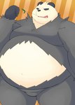 anthro belly big_belly biped black_body black_nose kemono leaf obese overweight solo white_body marumu_5656 nintendo pokemon generation_6_pokemon pangoro pokemon_(species) 2023 hi_res