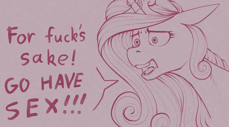 crown dialogue female feral hair headgear horn profanity solo text tiara stray_prey friendship_is_magic hasbro my_little_pony mythology princess_cadance_(mlp) equid equine mammal mythological_creature mythological_equine unicorn english_text pink_theme