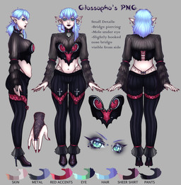 5_fingers bangs black_bottomwear black_choker black_clothing black_corset black_eyeshadow black_footwear black_high_heels black_jewelry black_lipstick black_necklace black_pants black_shirt black_topwear blue_eyebrows blue_hair bottomwear breasts butt choker claws cleavage closed_smile clothed clothed_female clothed_humanoid clothing color_swatch ear_piercing ear_ring eyebrows eyelashes eyeshadow female female_humanoid finger_claws fingers footwear front_view fully_clothed fully_clothed_female fully_clothed_humanoid grey_background hair high_heels humanoid_pointy_ears jewelry light lipstick makeup medium_breasts medium_hair midriff mouth_closed navel necklace not_furry pale_skin pants piercing pointy_ears pupils rear_view red_claws ring_piercing shirt shoes side_view simple_background smile smiling_at_viewer solo star_ear_piercing tan_body tan_skin teal_eyes teal_pupils text topwear translucent translucent_clothing turnaround glossopho pngtuber glossopho_(character) humanoid vampire 2024 absurd_res colored digital_media_(artwork) english_description english_text hi_res lighting model_sheet shaded