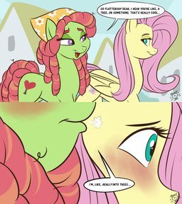 blush clothing cutie_mark dialogue dirty_talk dreadlocks duo feathered_wings feathers female feral hair headgear headwear pink_hair suggestive text wings ponut_joe friendship_is_magic hasbro my_little_pony mythology fluttershy_(mlp) tree_hugger_(mlp) earth_pony equid equine horse mammal mythological_creature mythological_equine pegasus pony 2015 comic english_text hi_res