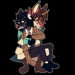 anthro clothed clothing duo hair horn hug male male/male simple_background tongue tongue_out claragonza3 mythology canid canine canis domestic_dog dragon mammal mythological_creature mythological_scalie scalie wolf 1:1 absurd_res alpha_channel digital_media_(artwork) hi_res