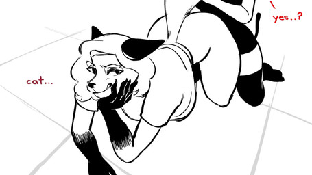 all_fours anthro bottomless bottomless_anthro bottomless_female breasts butt choker clothed clothing dialogue dipstick_arms duo embarrassed eyebrow_piercing facepalm facial_piercing female halo jewelry necklace piercing tail_brush text emmpyfour cat_(emmpyfour) karen_(emmpyfour) animal_humanoid canid canine cat_humanoid felid felid_humanoid feline feline_humanoid fox humanoid mammal mammal_humanoid 16:9 2d_animation animated english_text frame_by_frame hi_res no_sound webm widescreen