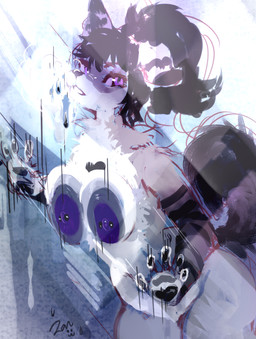 against_surface against_window anthro areola barbell_piercing big_breasts black_body breast_squish breasts breath breathing condensation female female_anthro glass hair heart_(marking) markings nipple_piercing nipples on_glass piercing ponytail purple_nipples solo squish striped_markings stripes window zanthu canid canine mammal hi_res