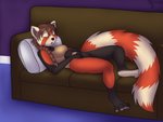 anthro braided_hair female furniture hair pillow sleeping sofa solo kanrod_stavoyan candice_(kanrodstavoyan) ailurid mammal red_panda 4:3