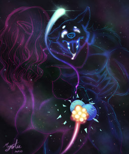 anthro ballbusting bodily_fluids cock_and_ball_torture cum duo female genital_fluids genital_torture magic male male/female orgasm space mysticbust canid canine fox humanoid mammal wood_elf 5:6 absurd_res hi_res
