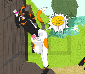 anthro bladder_bulge blush bodily_fluids bottomless clothed clothing full_bladder genital_fluids genitals holding_penis leaking_urine male omorashi pantsless pawpads pee_desperation penis potty_dance solo sweat tears_of_desperation urine sparkat150 microsoft minecraft mojang xbox_game_studios hi_res
