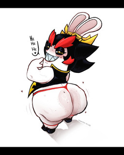 alternate_costume anthro bent_arm big_butt black_boots black_clothing black_eyelids black_footwear black_hair black_topwear black_vest bodily_fluids boots butt clothed clothed_anthro clothed_female clothing ear_ribbon eyebrows female female_anthro footwear grin grinning_at_viewer hair hearts_around_body huge_butt laugh light long_ears looking_at_viewer looking_back looking_back_at_viewer mitten_hands mole_under_eye motion_lines multicolored_body multicolored_hair narrowed_eyes noseless red_clothing red_eyebrows red_hair red_thong red_underwear shaking_butt sharp_teeth shoes short_hair simple_background slightly_chubby slightly_chubby_anthro slightly_chubby_female smile smiling_at_viewer solo squint sweat tan_body tan_inner_ear tan_skin teeth text thick_eyebrows thick_thighs thong topwear two_tone_body two_tone_hair underwear vest white_background yellow_eyes yellow_ribbon inspectormcpig mario_bros mario_plus_rabbids_sparks_of_hope nintendo raving_rabbids rayman_(series) ubisoft kanya_(mario_plus_rabbids) lagomorph mammal rabbid 2026 artist_name colored crossover digital_drawing_(artwork) digital_media_(artwork) english_description english_text full-length_portrait hi_res letterbox lighting portrait shaded