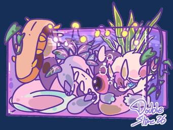 ambiguous_gender aquarium blue_eyes feral fish_tank horn hug hugging_object hugging_plushie inadequate_aquarium looking_at_viewer pawpads pink_body plant plushie purple_body simple_background solo string_lights transparent_background underwater vines vivarium water double_slime jellybean_(double_slime) amphibian aquatic arthropod axolotl centipede mole_salamander myriapod salamander scalie 4:3 alpha_channel