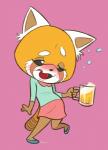 alcohol beer beverage black_sclera blush bottomwear clothed clothing container cup drunk eyebrows female footwear half-closed_eyes narrowed_eyes open_mouth pencil_skirt pink_background raised_eyebrow shirt shoes simple_background skirt smile solo standing substance_intoxication topwear white_eyes jobbythehong aggretsuko sanrio retsuko ailurid mammal red_panda 2018 full-length_portrait hi_res portrait signature