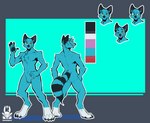 anthro blue_body blue_fur fur leg_markings male markings socks_(marking) solo striped_markings striped_tail stripes tail tail_markings nozomyarts socksthefox bovid bovine canid canine fox mammal absurd_res hi_res model_sheet