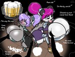 alcohol annoyed anthro armor beer beverage big_breasts big_butt bird's-eye_view black_body black_fur black_nose blue_eyes blush breast_grab breastplate breasts butt duo female fur grey_body grey_fur grey_nose grey_tail group hair hand_on_breast high-angle_view huge_breasts hyper hyper_breasts long_tail multicolored_body multicolored_fur pink_tongue ponytail pupils purple_hair scut_tail short_tail tail text tongue tongue_out two_tone_body two_tone_fur waiter white_body white_fur white_tail norithics jules_argyle kumako_kamiya bear canid canine canis giant_panda mammal wolf english_text nonbinary_(lore)