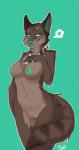 anthro breasts brown_body brown_fur chest_tuft clitoris clothing female fur genitals heart_symbol kerchief markings nipples nude pussy solo teal_markings tongue tongue_out tuft sinto canid canine fox mammal 2013