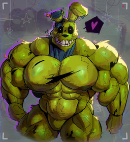 abs anthro biceps big_muscles big_pecs black_sclera green_body heart_symbol huge_muscles huge_pecs looking_at_viewer machine male muscular muscular_anthro muscular_arms muscular_male nipples pecs quads recording scar solo trapezius white_eyes yellow_body its_coldpizza five_nights_at_freddy's five_nights_at_freddy's_3 scottgames springtrap_(fnaf) animatronic lagomorph leporid mammal rabbit robot absurd_res hi_res