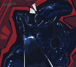 anthro big_breasts breasts dominant dominant_female female glistening glistening_body hand_on_hip leash leash_pull leashed_viewer nude nude_female solo teeth teeth_showing thick_thighs chompingbit alien_(franchise) alien xenomorph absurd_res hi_res