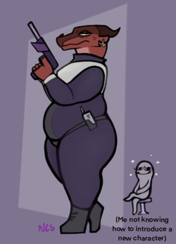 ambiguous_gender anthro anthro_focus belly bodysuit boots clothed clothed_anthro clothed_female clothing curvy_figure duo ear_piercing ear_ring electronics female female_focus footwear frown fully_clothed fully_clothed_anthro fully_clothed_female furniture grey_background gun handgun happy holding_gun holding_object holding_ranged_weapon holding_weapon horn looking_at_viewer narrowed_eyes overweight overweight_anthro overweight_female piercing pistol ranged_weapon ring_piercing scales shoes simple_background sitting skinsuit smile solo_focus sparkles standing stool tailless text thick_thighs tight_clothing voluptuous voluptuous_anthro voluptuous_female walkie-talkie weapon wide_hips ncs mythology scraper_city alpine_(ncs) dragon human mammal mythological_creature mythological_scalie scalie wingless_dragon 2023 english_text hi_res