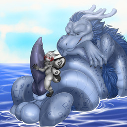 anthro anthro_on_feral balls bestiality big_balls big_penis duo extreme_size_difference feral genitals male male/male penis size_difference friztwolf mythology dary_d lupus_dawagon aquatic aquatic_dragon arthropod dragon insect lepidopteran moth mythological_creature mythological_scalie scalie 1:1 absurd_res hi_res