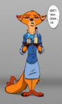 3_toes alcohol annoyed anthro barefoot beverage claws clothing dialogue feet female half-closed_eyes looking_at_viewer narrowed_eyes suit talking_to_viewer text toe_claws toes ruffu disney zootopia fan_character megan_fawkes canid canine fox mammal red_fox true_fox english_text